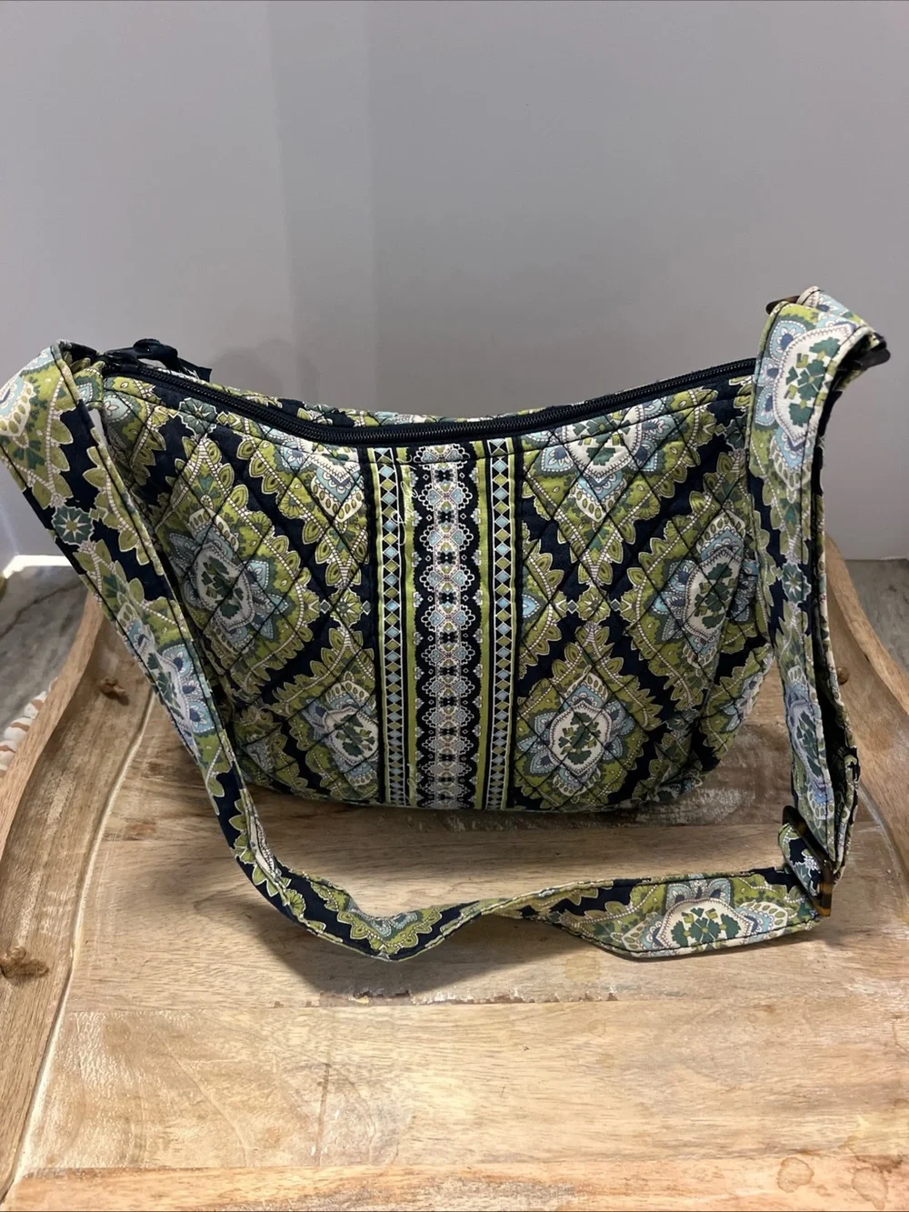 Vera Bradley Navy and Green Patterned Quilted Shoulder Bag
